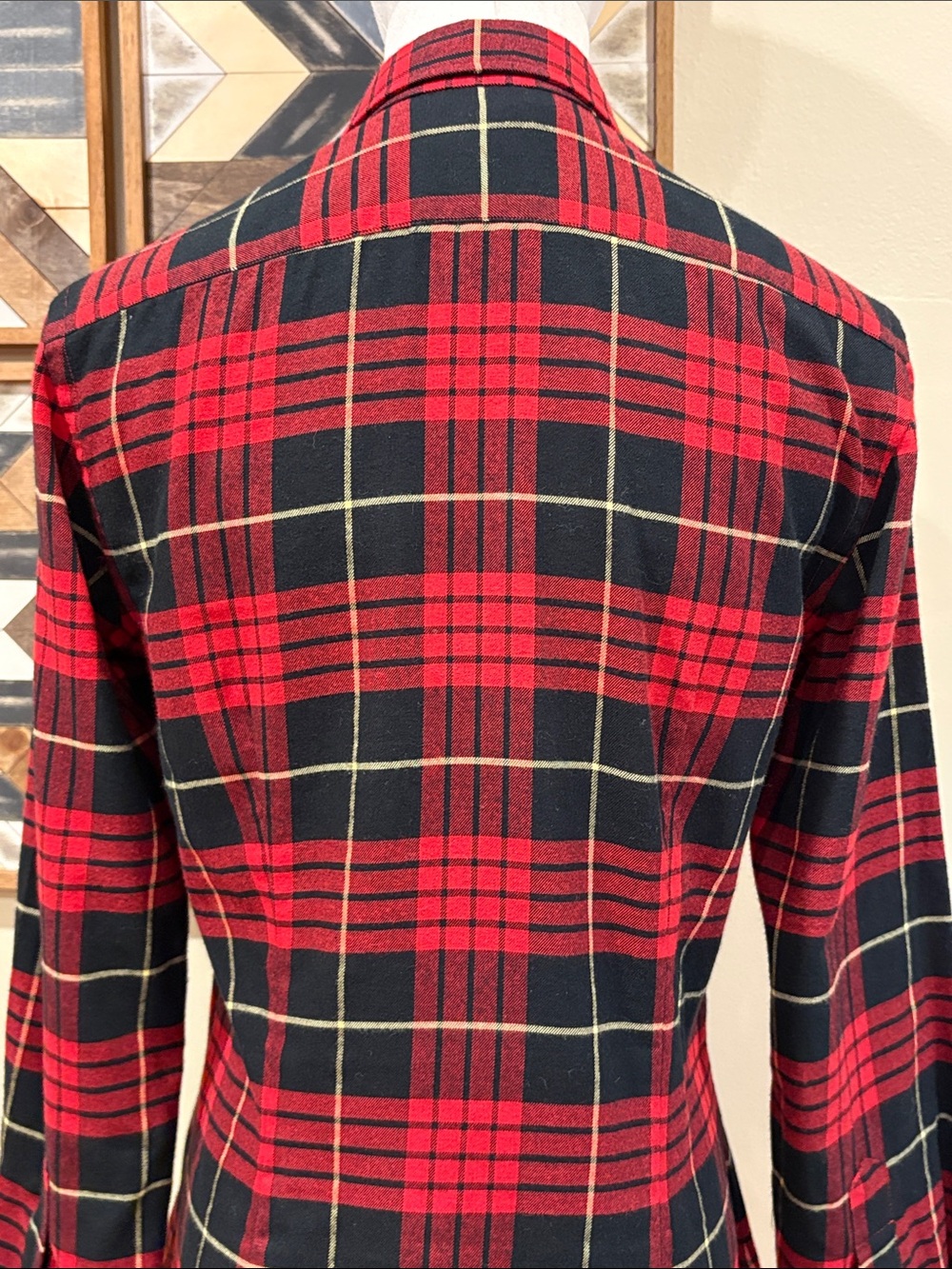 Vintage Ralph Lauren Red and Black Plaid Flannel Cotton Button-Up Ruffle Top 6 - Picture 6 of 11